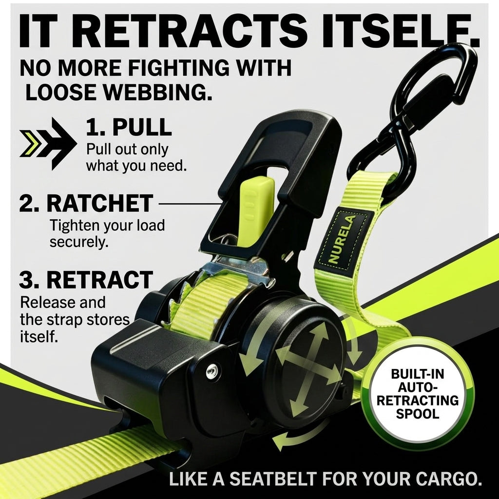Nurela™ Retractable Ratchet Tie Downs