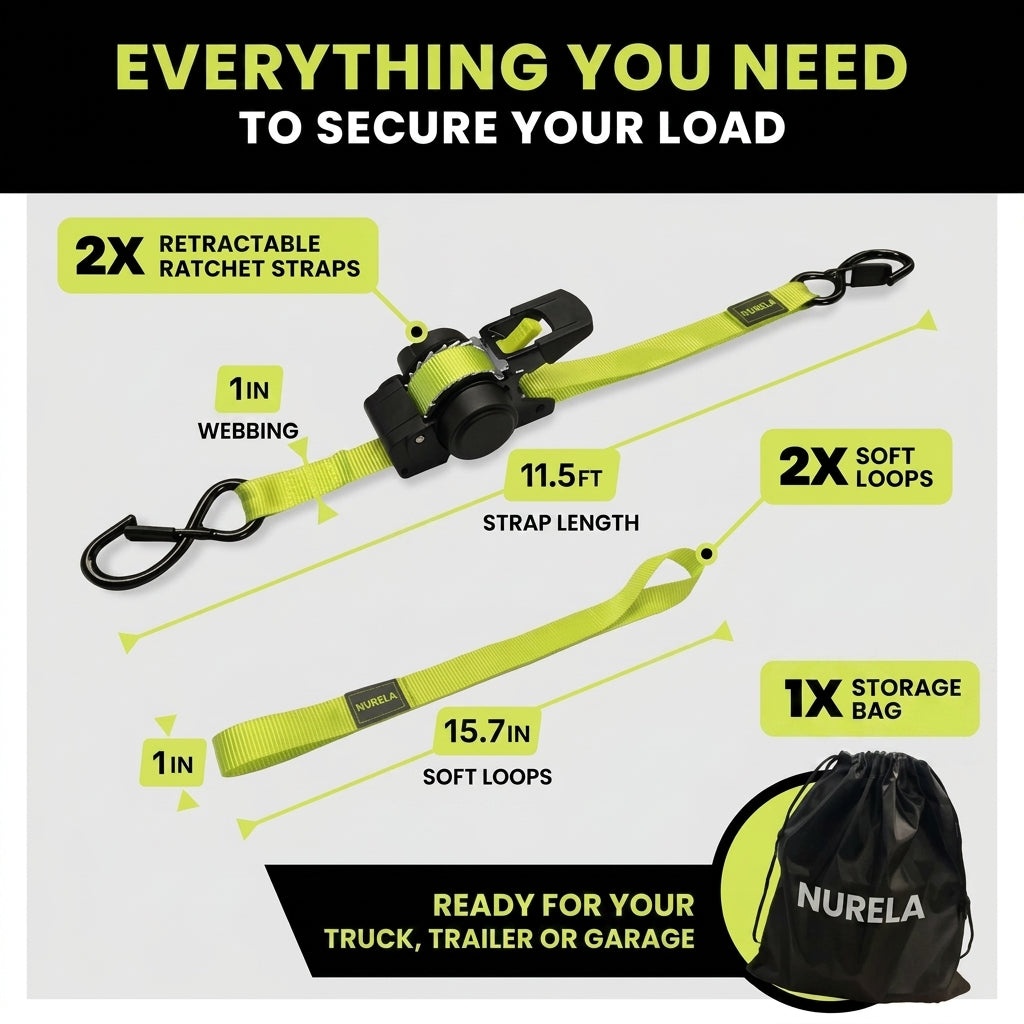 Nurela™ Retractable Ratchet Tie Downs