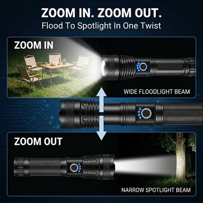 Rechargeable Tactical Flashlight — Zoomable & Waterproof